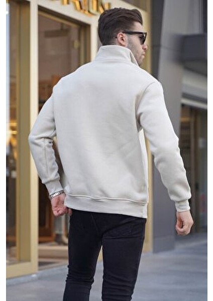 Bej Fermuar Yaka Nakışlı Sweatshirt 6028 fiyatları