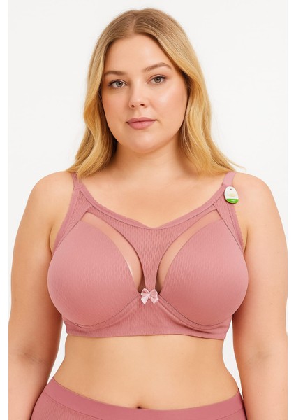 C Cup Telsiz Süngerli Önü Kumaş ve Tül Detaylı Yandan Destek Telli Toparlayıcı Sütyen