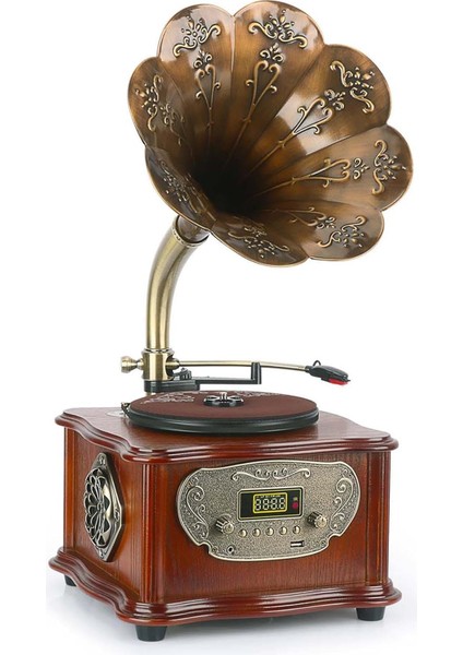 Gr-50 Nostaljik Gramofon Fm Radyolu 33/45 Devir Pikap Plak Çalar - Bluetooth & USB