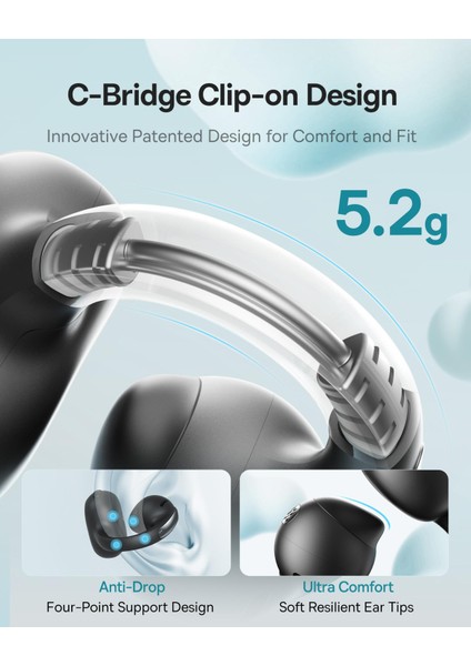 Bowie Mc1 Kulak Klipsli Kulaklık, Bluetooth 5.4, 40 Saat Pil, Aı Bass, IP57 Su Geçirmez, Siyah