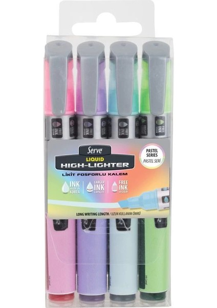 Liquid Highlighter Sıvı Mürekkepli Fosforlu Kalem Seti Pastel 4 Renk Set B