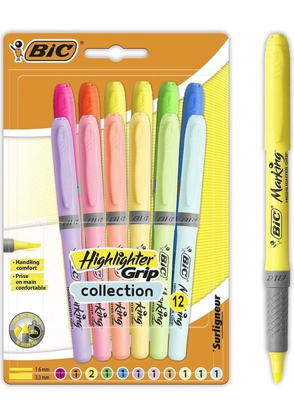 Marking Highlighter Grip Işaretleme Kalemi Seti 12 Renk Pastel ve Neon