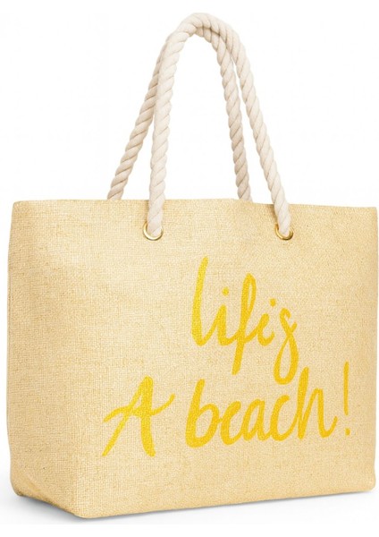 Sloganlı Plaj Çantası Ekru fiyatları