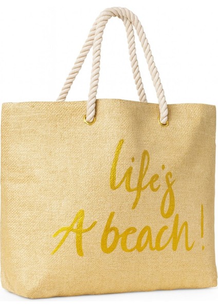 Sloganlı Plaj Çantası Ekru modelleri