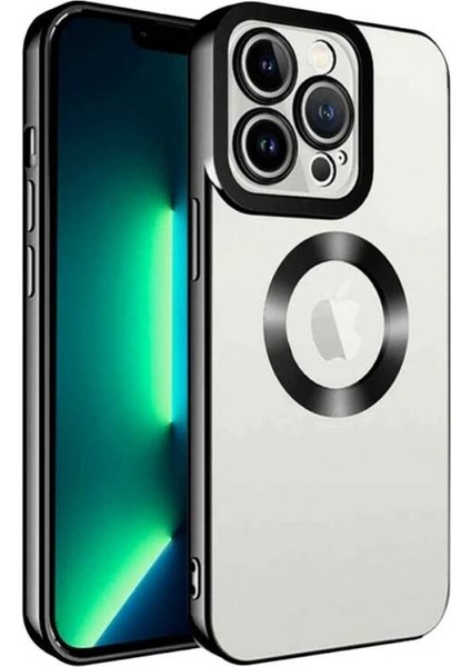 iPhone 16 Pro Metal Çerçeveli Şeffaf Mıknatıslı Kılıf Siyah