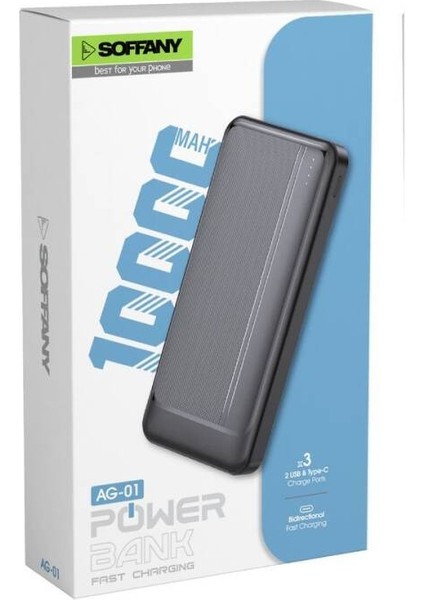 AG01-002 10.000 mAh P.Bank 2 Type-C + 1 USB Girişli Siyah fırsatları