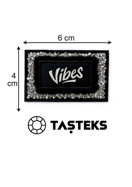 Taşlı Ütülenebilen Veya Sticker Olarak Kullanılabilen Dikdörtgen 'vibes' Yazılı Patch