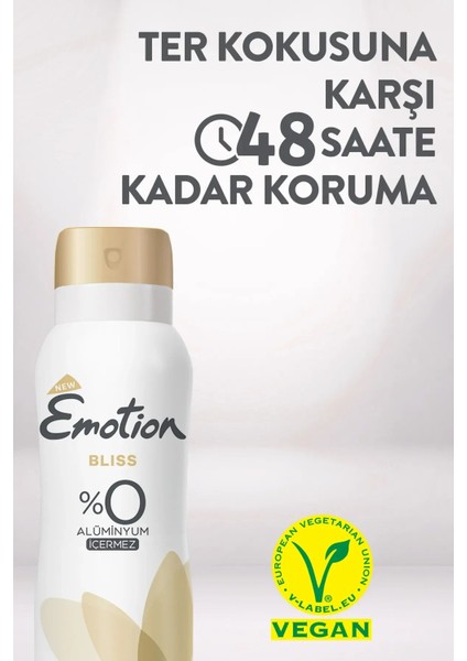 3 Adet Emotion Bliss Kadın Vegan Deodorant 150 ml Hızlı Kurur , Leke Bırakmaz fırsatları