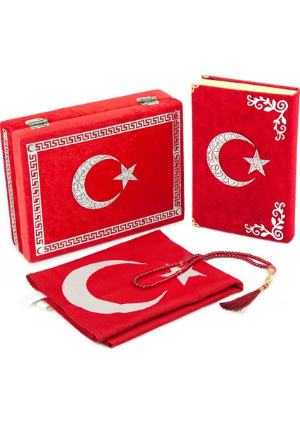 Türk Bayraklı Isme Özel Kutulu Kadife Kuranı Kerim, Bayrak ve Tesbih Hediyelik Set fırsatları