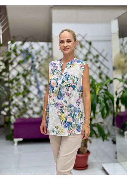 LS8819D Kolsuz Pamukketen Cepli Italyan Bluz Beyaz