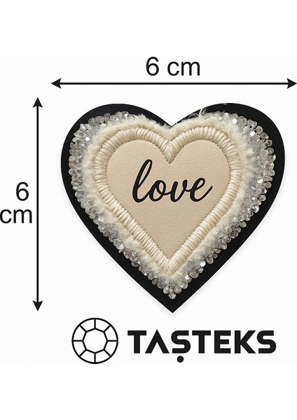 Taşlı Ütülenebilen Veya Sticker Olarak Kullanılabilen Love Yazılı Kalp Patch