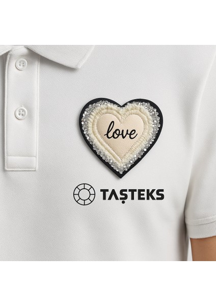 Taşlı Ütülenebilen Veya Sticker Olarak Kullanılabilen Love Yazılı Kalp Patch modelleri