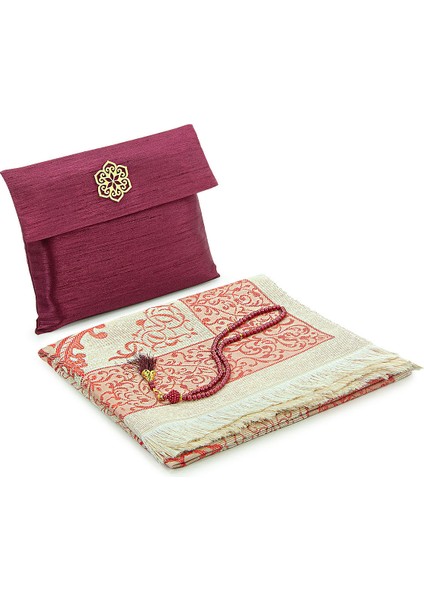 Hediyelik Şantuk Çantalı, Tesbihli, Çeyizlik Seccade Seti - Bordo