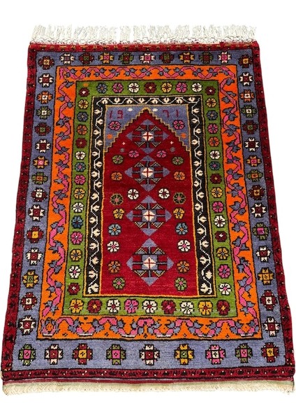 El Dokuma 1971 Koleksiyonluk 100X135 Kök Boya Selendi Halısı