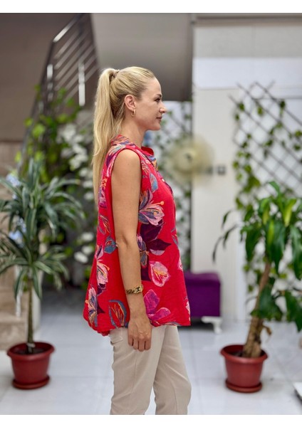 LS8819B Kolsuz Pamukketen Cepli Italyan Bluz Kırmızı fiyatları