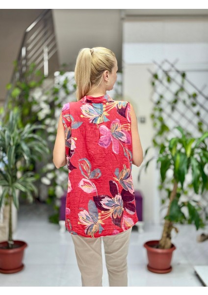 LS8819B Kolsuz Pamukketen Cepli Italyan Bluz Kırmızı fırsatları