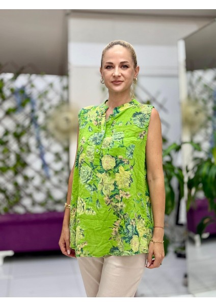 LS8819D Kolsuz Pamukketen Cepli Italyan Bluz Yeşil