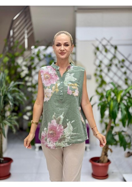 LS8819A Kolsuz Pamukketen Cepli Italyan Bluz Haki