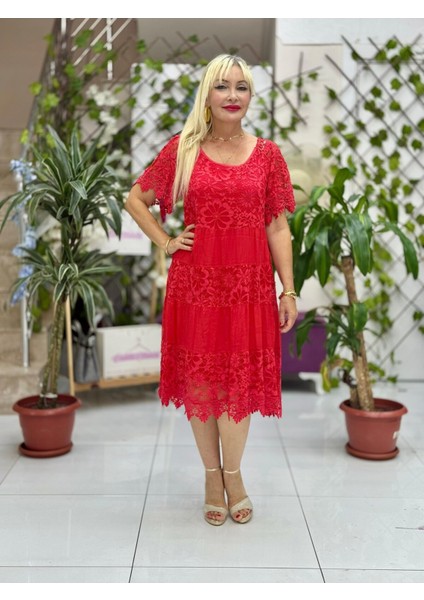 N10337 Italyan Ipek Elbise Kırmızı fiyatları