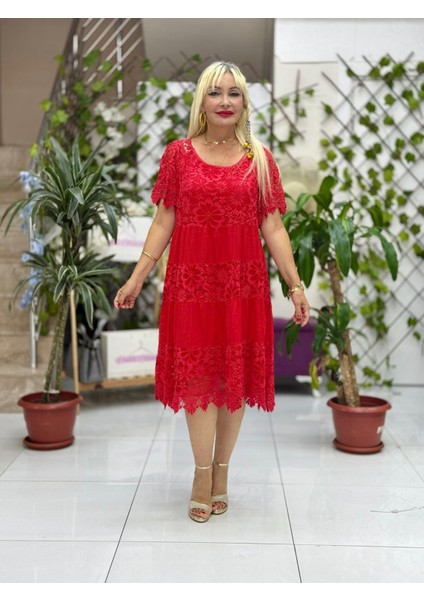 N10337 Italyan Ipek Elbise Kırmızı modelleri