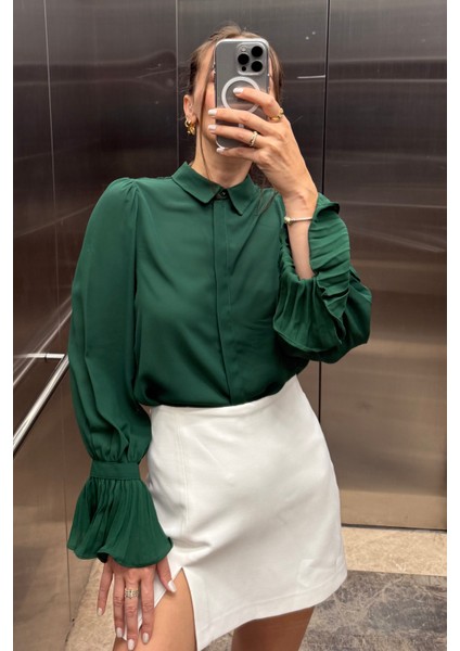 Zümrüt Yeşili Ispanyol Kol Dokuma Gömlek SS25GO0009