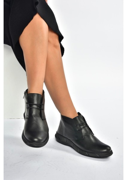 V398553603 Siyah Hakiki Deri Kadın Bot