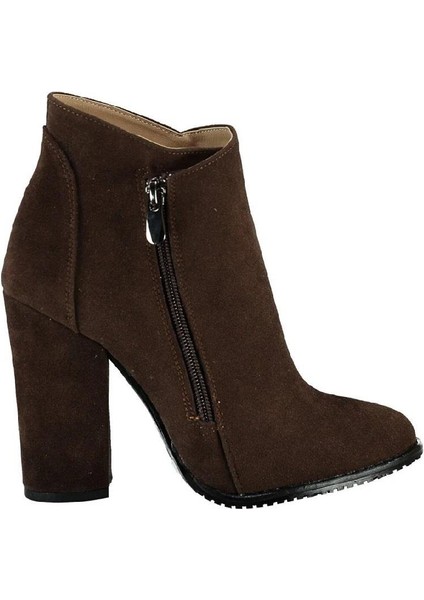 A922640802 Kahverengi Süet Kalın Topuklu Kadın Bot modelleri