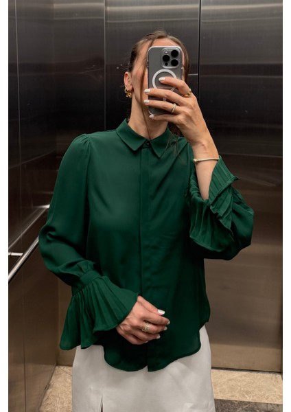 Zümrüt Yeşili Ispanyol Kol Dokuma Gömlek SS25GO0009 modelleri