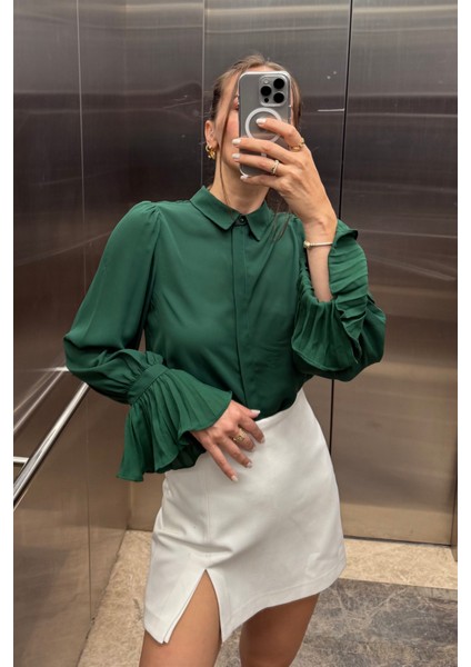 Zümrüt Yeşili Ispanyol Kol Dokuma Gömlek SS25GO0009 indirimleri