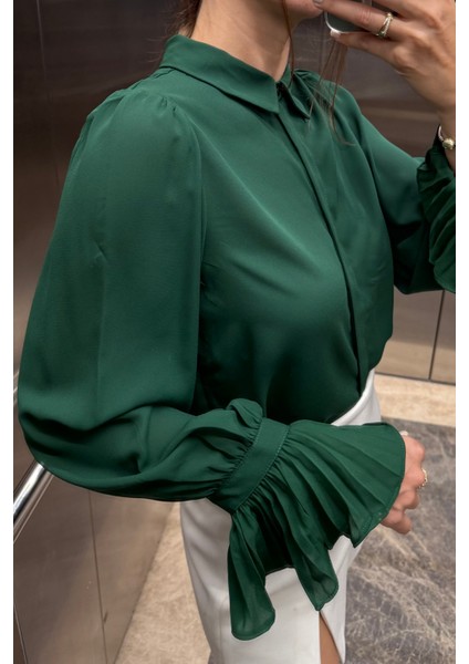 Zümrüt Yeşili Ispanyol Kol Dokuma Gömlek SS25GO0009