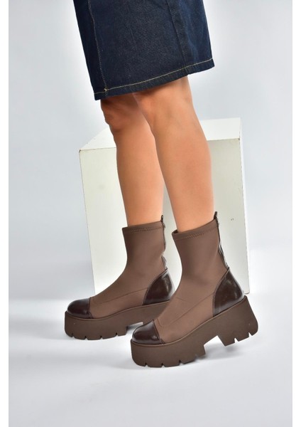 V272902904 Kahverengi Kumaş Kalın Tabanlı Kadın Bot fiyatları