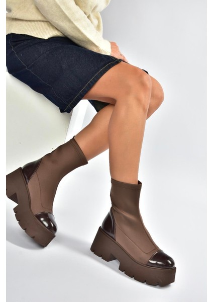 V272902904 Kahverengi Kumaş Kalın Tabanlı Kadın Bot modelleri