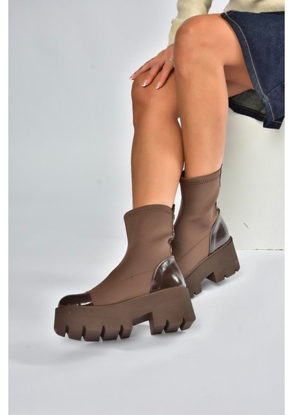 V272902904 Kahverengi Kumaş Kalın Tabanlı Kadın Bot fırsatları