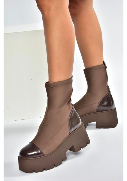V272902904 Kahverengi Kumaş Kalın Tabanlı Kadın Bot indirimleri