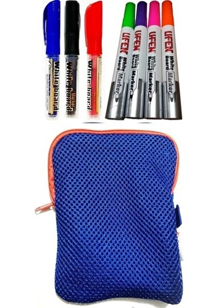 Mavi Kalemlik & 7'li Beyaz Tahta Kalemi-4 Renk Ufen Tahta Kalemi Kartuşlu 3 Renk Byb Tüplü Kalem