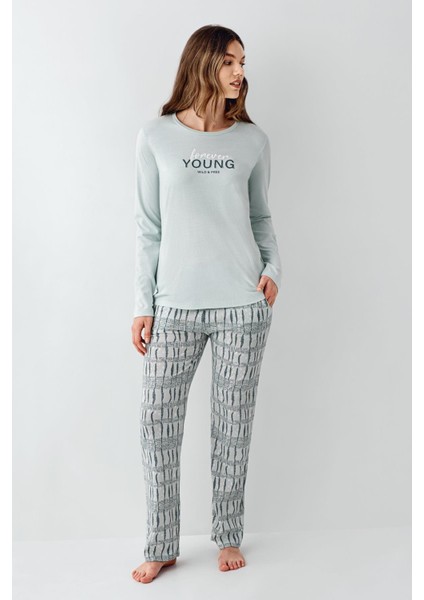 Kadın Açık Yeşil Mevsimlik Pijama Takım, %50 Modal %50 Pamuk fiyatları