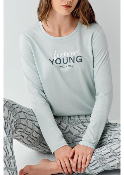 Kadın Açık Yeşil Mevsimlik Pijama Takım, %50 Modal %50 Pamuk modelleri