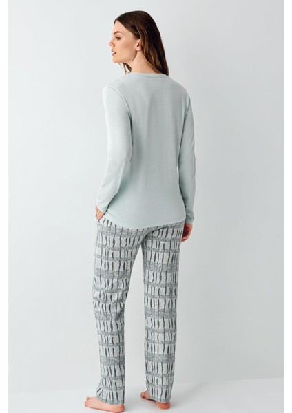 Kadın Açık Yeşil Mevsimlik Pijama Takım, %50 Modal %50 Pamuk fırsatları