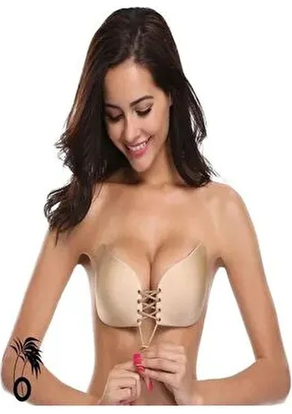 Askısız Dikişsiz Silikon Yapışkanlı Kelebek Sütyen Push Up Özelliği ile Dolgun Gösteren