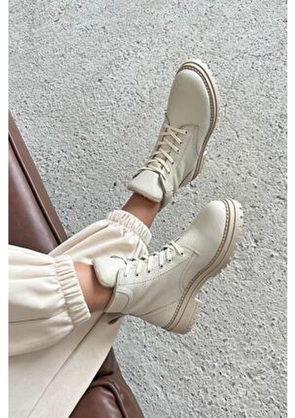 Stones Kadın Hakiki Deri Postal Bot Bej