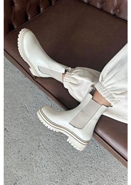 Helen Kadın Lastik Detay Hakiki Deri Postal Bot Bej fiyatları