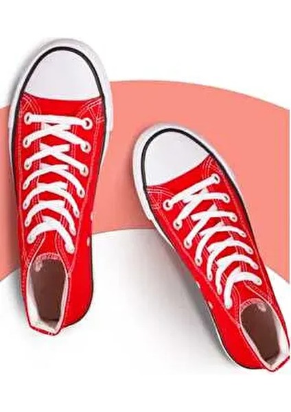 Kırmızı Unisex Model Rahat Keten Bilekli Sneaker Convers Günlük Spor Ayakkabı