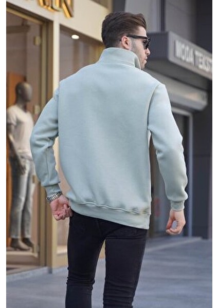 Mint Yeşili Kapüşonlu Sweatshirt Erkekler İçin Fermuar Yaka ve Kanguru Cep Özelliği fiyatları