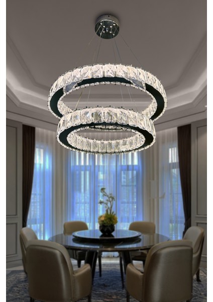 2 Daire Taşlı Modern LED Avize