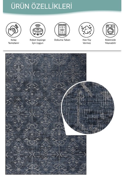 Nora Lacivert Etnik Desenli Dokuma Tabanlı Modern Şönil Halı Al 501 fırsatları