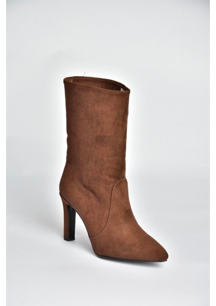 L404891302 Kahverengi Süet Ince Topuklu Kadın Bot indirimleri