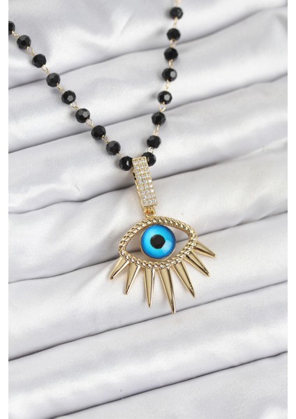 316L Çelik Zincir Kristal Boncuklu Göz Model Kadın Kolye - PRT3500EB08919