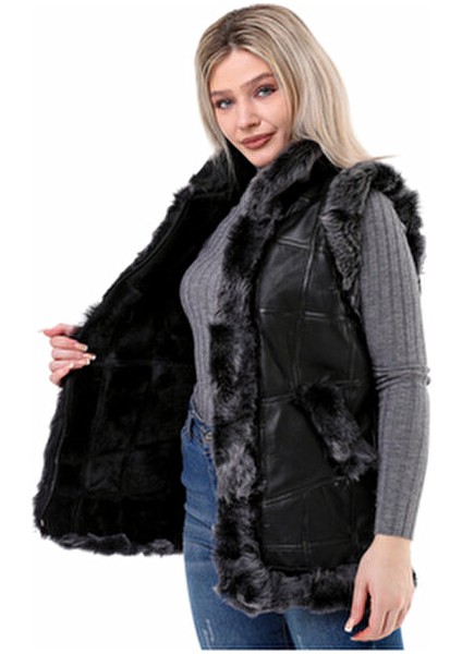 Tahiroğlu Deri Kadın Brisa Yelek %100 Hakiki Deri ve Kürk Detaylı Tasarım 2023