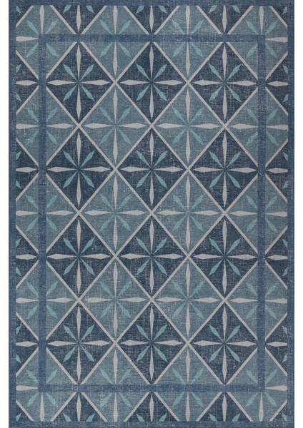 Nora Mavi Geometrik Desenli Dokuma Tabanlı Modern Şönil Halı Al 500 fiyatları