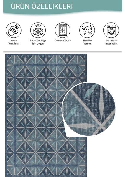 Nora Mavi Geometrik Desenli Dokuma Tabanlı Modern Şönil Halı Al 500 fırsatları